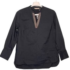 Soft Surroundings Black Tunic Micro Beads Embellished Neck Long Sleeve Size PM